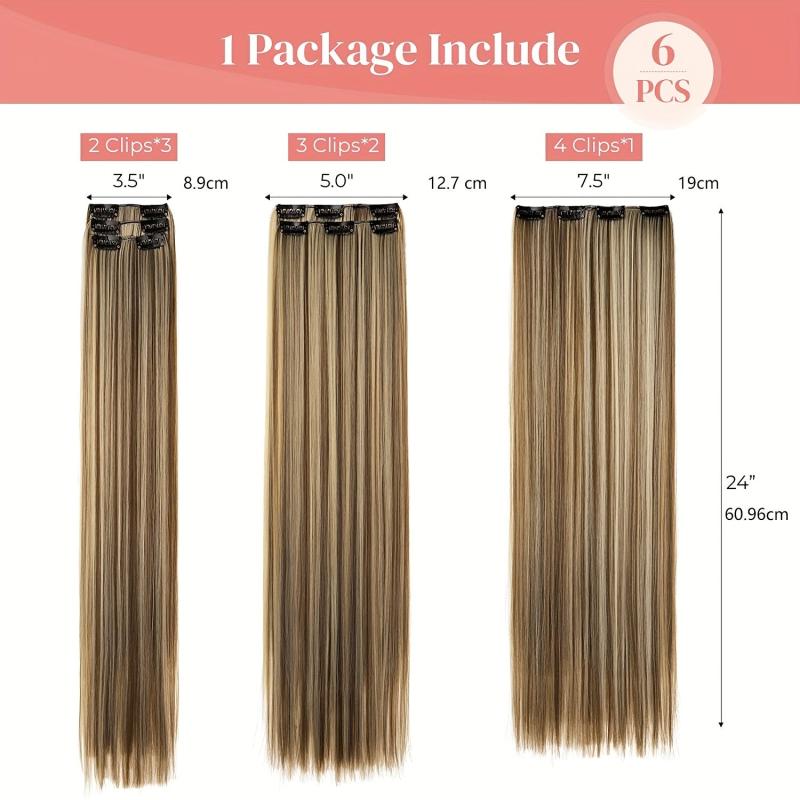 6pcs Straight Hair Extensions 16 Clips Synthetic Fiber Natural Hairpieces
