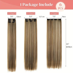 6pcs Straight Hair Extensions 16 Clips Synthetic Fiber Natural Hairpieces