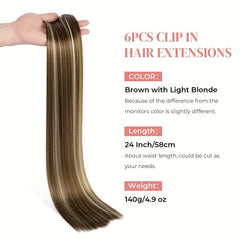 6pcs Straight Hair Extensions 16 Clips Synthetic Fiber Natural Hairpieces
