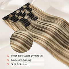 6pcs Straight Hair Extensions 16 Clips Synthetic Fiber Natural Hairpieces