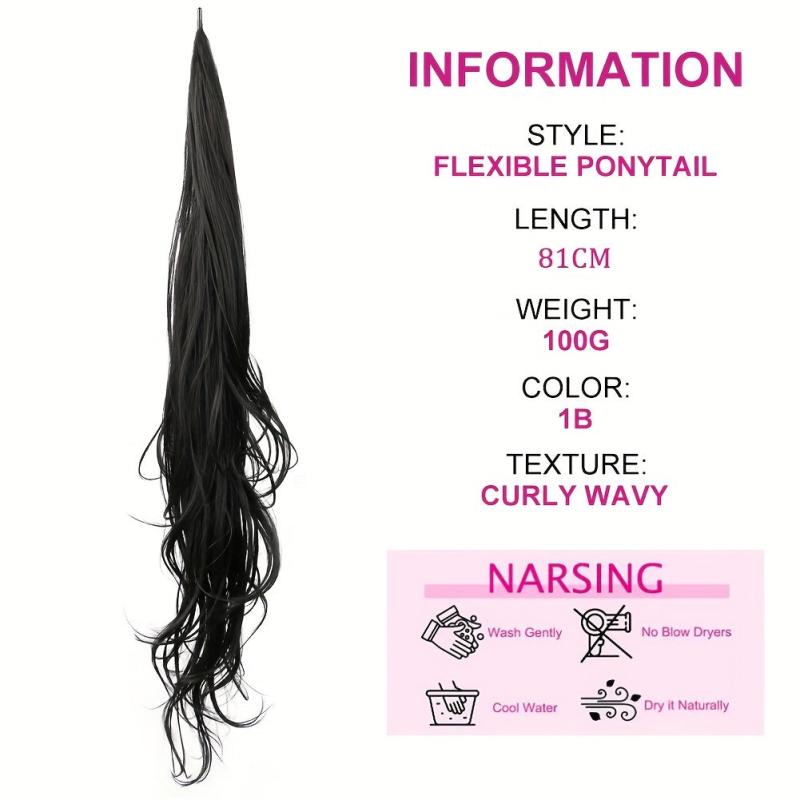 Long Curly Wavy Synthetic Ponytail Extensions 28 Cm