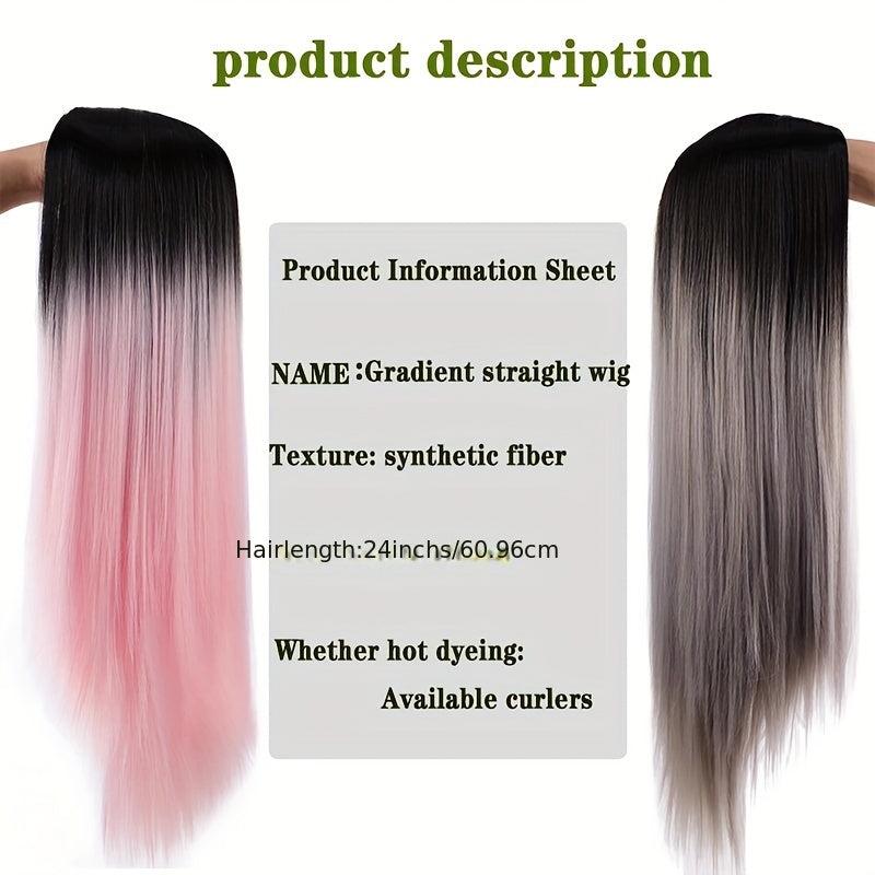 Long Straight Heat Resistant Wig Grey for Women