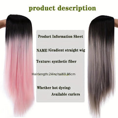 Long Straight Heat Resistant Wig Grey for Women