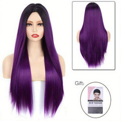 Long Straight Heat Resistant Wig Grey for Women