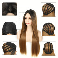 Long Straight Heat Resistant Wig Grey for Women