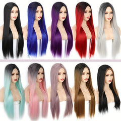 Long Straight Heat Resistant Wig Grey for Women