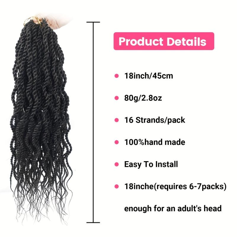 45-72 cm Wavy Senegalese Twist Crochet Hair Braids with Wavy Ends