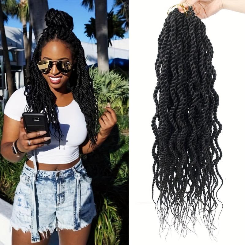 45-72 cm Wavy Senegalese Twist Crochet Hair Braids with Wavy Ends