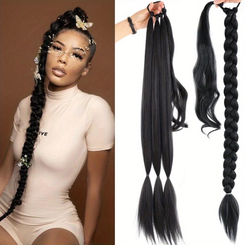 Long Braided Ponytail Extensions Hair Tie for Women