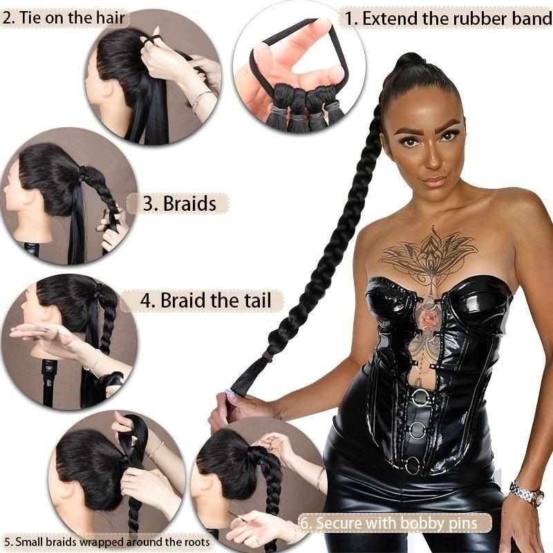 Long Braided Ponytail Extensions Hair Tie for Women