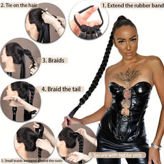 Long Braided Ponytail Extensions Hair Tie for Women