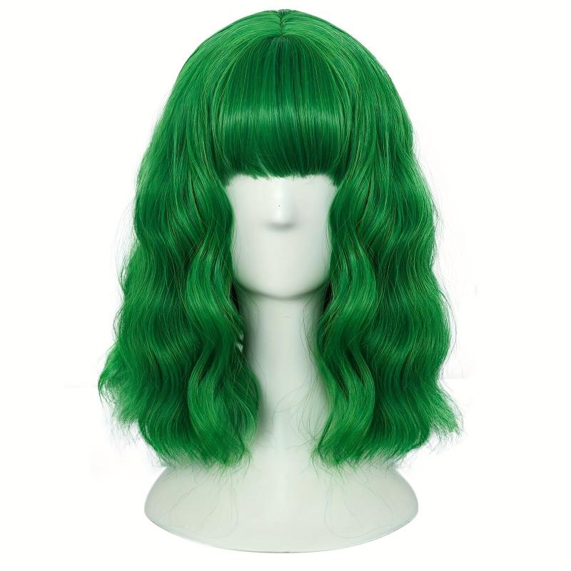 Multicolor Green Wavy Women's Wig for Halloween Christmas