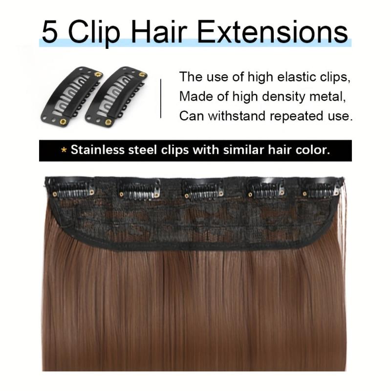 Long Straight 5 Clips In Hair Extensions Synthetic Fiber Natural Hair Extension
