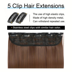 Long Straight 5 Clips In Hair Extensions Synthetic Fiber Natural Hair Extension