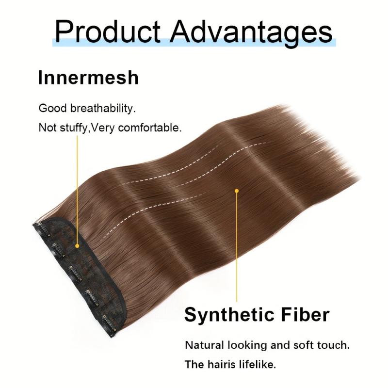 Long Straight 5 Clips In Hair Extensions Synthetic Fiber Natural Hair Extension