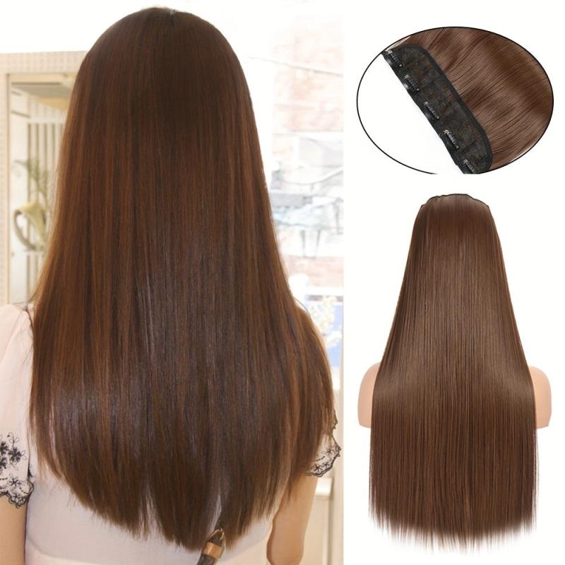 Long Straight 5 Clips In Hair Extensions Synthetic Fiber Natural Hair Extension