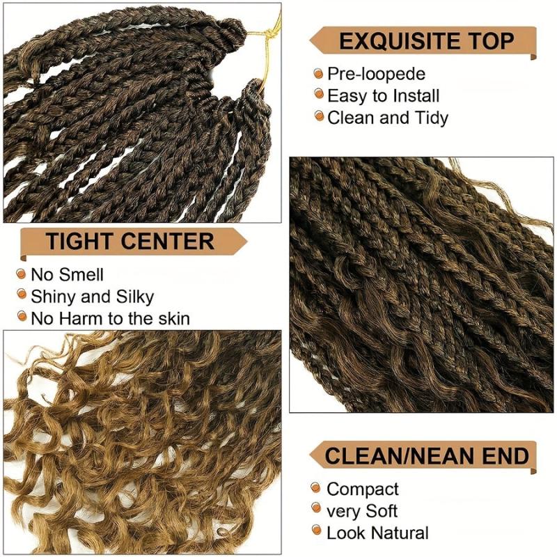 14in 8pk Boho Box Braids Curly Ends Pre-loop Crochet Hair Extensions