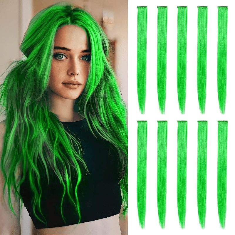 10pcs Colored Hair Extensions Clips Girls Party Highlight Synthetic Extensions
