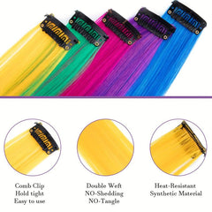 10pcs Colored Hair Extensions Clips Girls Party Highlight Synthetic Extensions