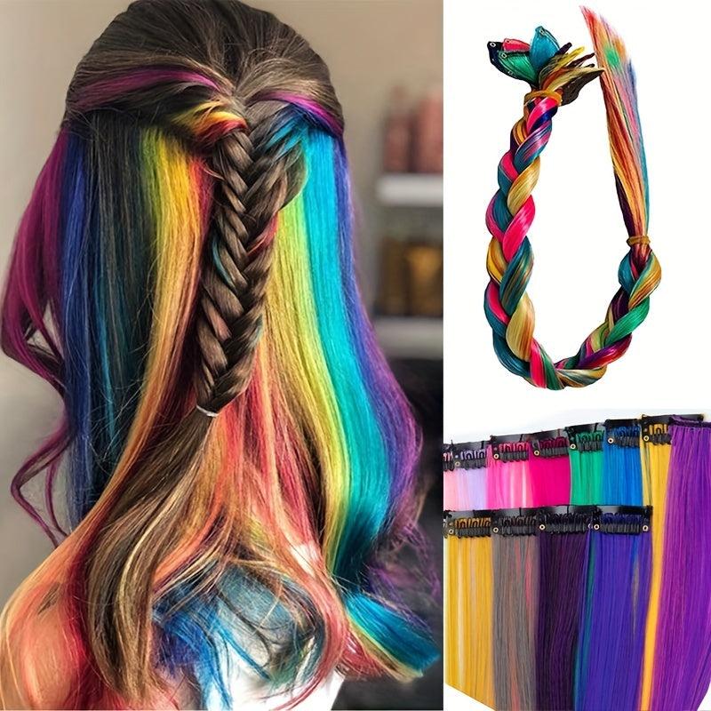 10pcs Colored Hair Extensions Clips Girls Party Highlight Synthetic Extensions
