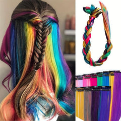 10pcs Colored Hair Extensions Clips Girls Party Highlight Synthetic Extensions