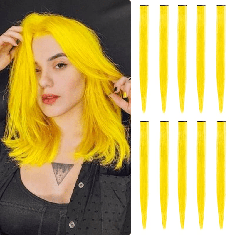 10pcs Colored Hair Extensions Clips Girls Party Highlight Synthetic Extensions