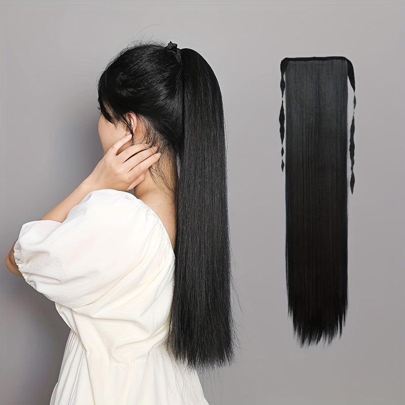 Long Straight Hair Wig Ponytail Extension Heat Resistant Fiber