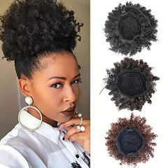 Afro Curly Ponytail Extension Short Afro Kinky Ponytail Clip In Hair Bun