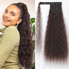 8 Cm Corn Wave Ponytail Extensions Clip In Wrap Around Ponytail Synthetic Hair