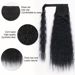 8 Cm Corn Wave Ponytail Extensions Clip In Wrap Around Ponytail Synthetic Hair