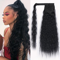 8 Cm Corn Wave Ponytail Extensions Clip In Wrap Around Ponytail Synthetic Hair