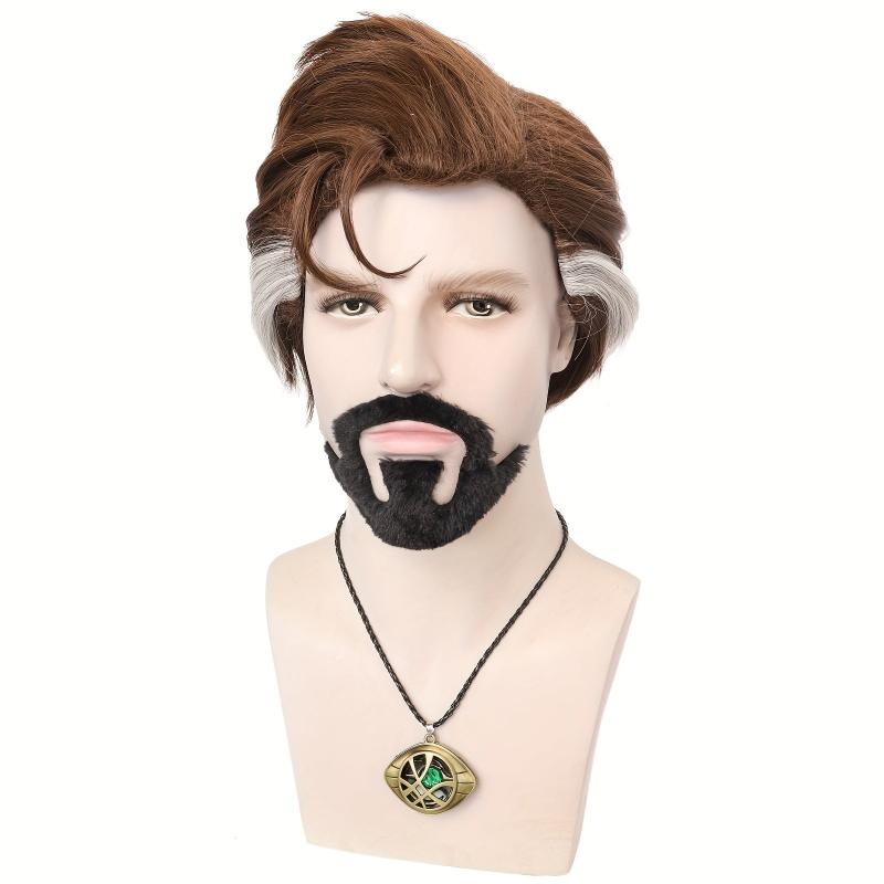 Short Brown Cosplay Wig For Men - Anime Party Costume Synthetic Hair