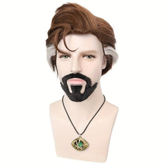 Short Brown Cosplay Wig For Men - Anime Party Costume Synthetic Hair