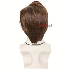Short Brown Cosplay Wig For Men - Anime Party Costume Synthetic Hair