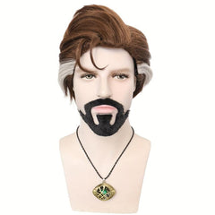 Short Brown Cosplay Wig For Men - Anime Party Costume Synthetic Hair