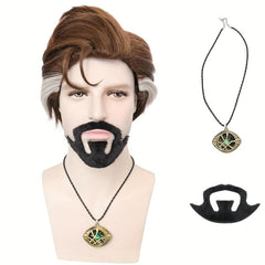 Short Brown Cosplay Wig For Men - Anime Party Costume Synthetic Hair