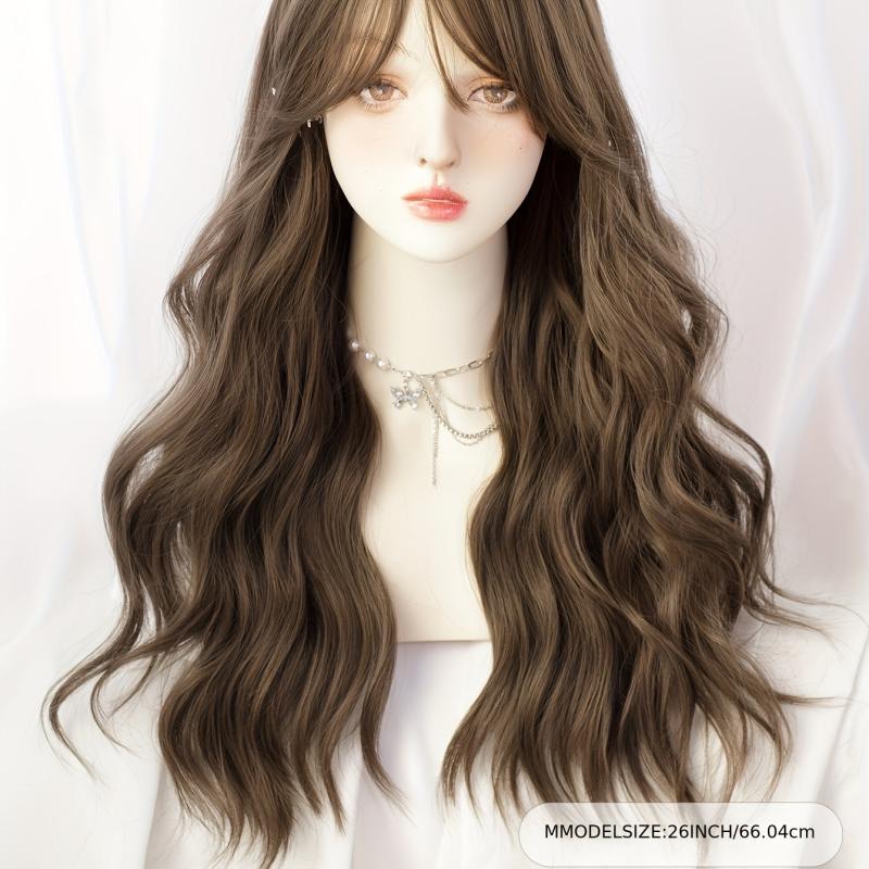 Long Wavy Hair Wigs With Bangs for Cosplay Party, Synthetic Hair Replacement