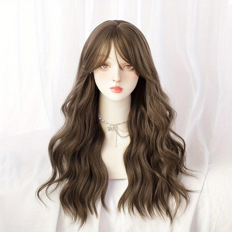 Long Wavy Hair Wigs With Bangs for Cosplay Party, Synthetic Hair Replacement