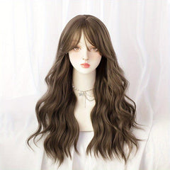 Long Wavy Hair Wigs With Bangs for Cosplay Party, Synthetic Hair Replacement