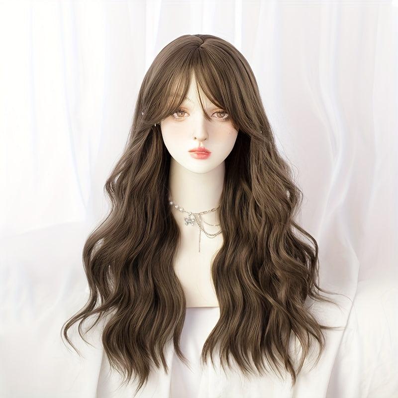 Long Wavy Hair Wigs With Bangs for Cosplay Party, Synthetic Hair Replacement