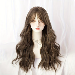 Long Wavy Hair Wigs With Bangs for Cosplay Party, Synthetic Hair Replacement