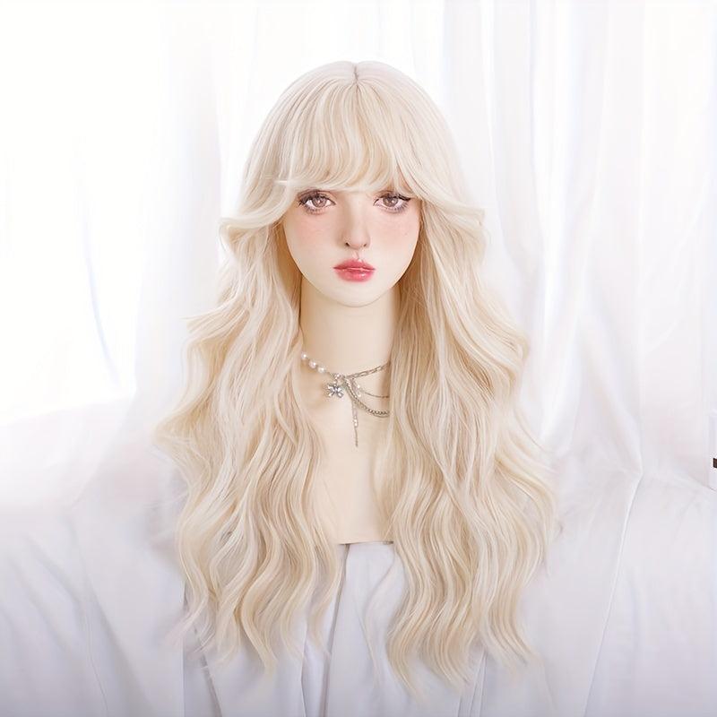 Long Wavy Hair Wigs With Bangs for Cosplay Party, Synthetic Hair Replacement