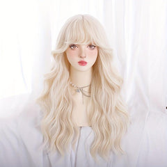 Long Wavy Hair Wigs With Bangs for Cosplay Party, Synthetic Hair Replacement