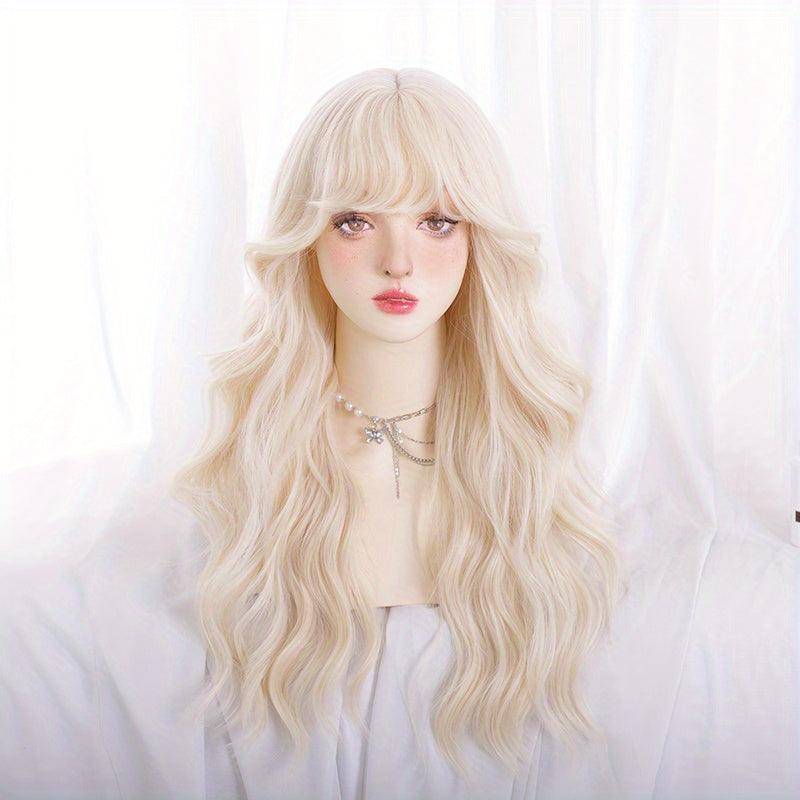 Long Wavy Hair Wigs With Bangs for Cosplay Party, Synthetic Hair Replacement