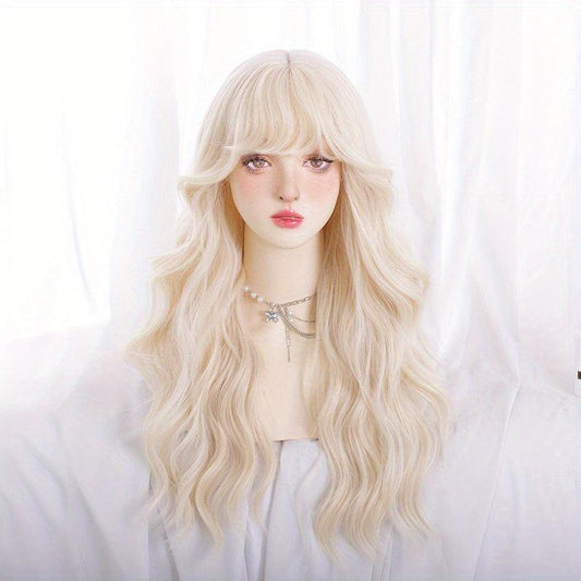 Long Wavy Hair Wigs With Bangs for Cosplay Party, Synthetic Hair Replacement