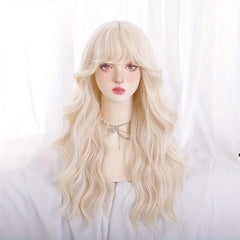 Long Wavy Hair Wigs With Bangs for Cosplay Party, Synthetic Hair Replacement