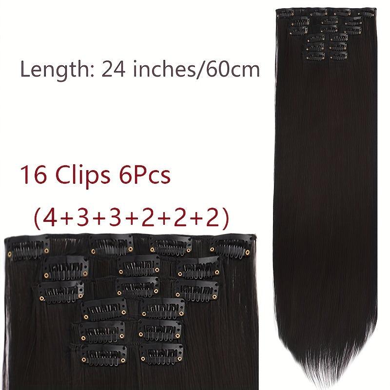 6pcs Straight Hair Extensions Clip In Seamless Hair Pieces