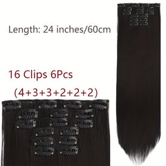 6pcs Straight Hair Extensions Clip In Seamless Hair Pieces