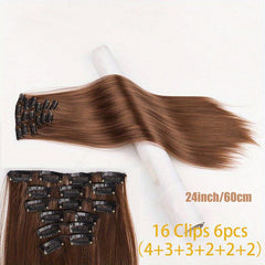 6pcs Straight Hair Extensions Clip In Seamless Hair Pieces
