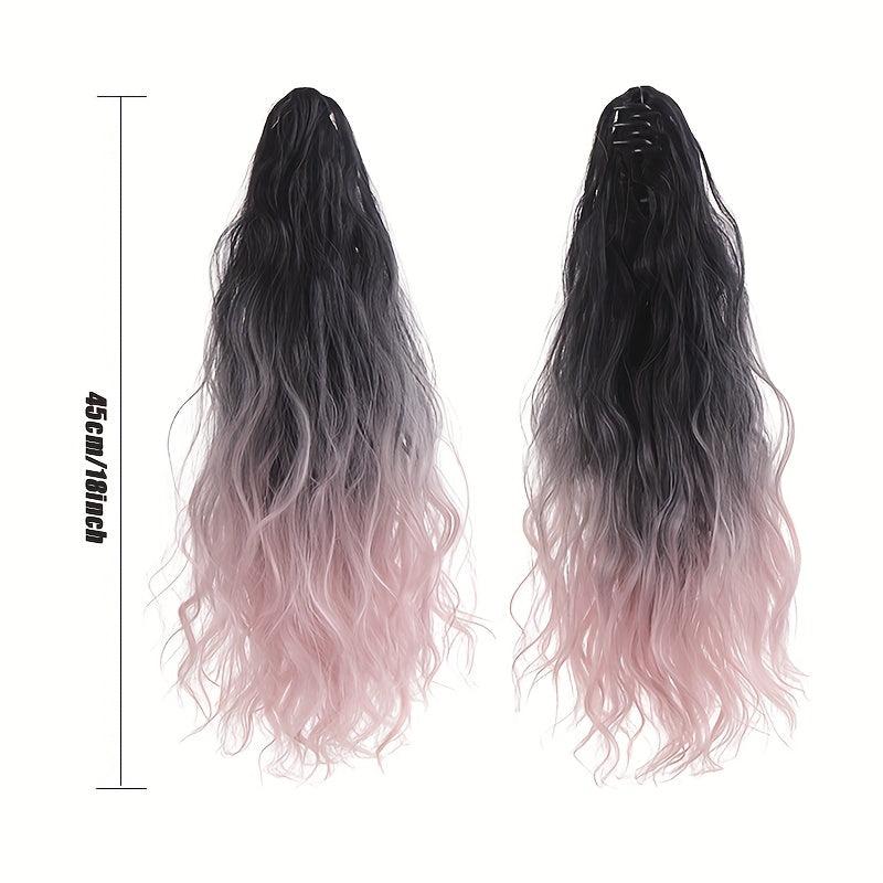 18 inch Wig Ponytail Female Highlights Gradient Haze Fluffy Long Curl